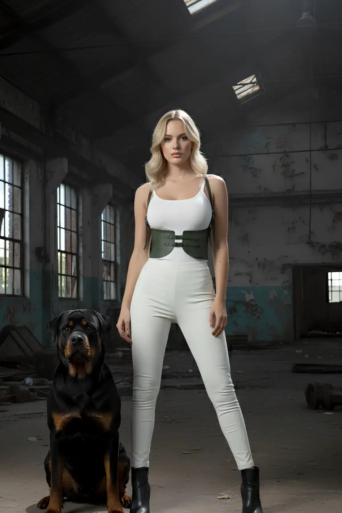 Haki Renk Kalın Kadın Kemeri, Deri Kemer Harness - Brf605