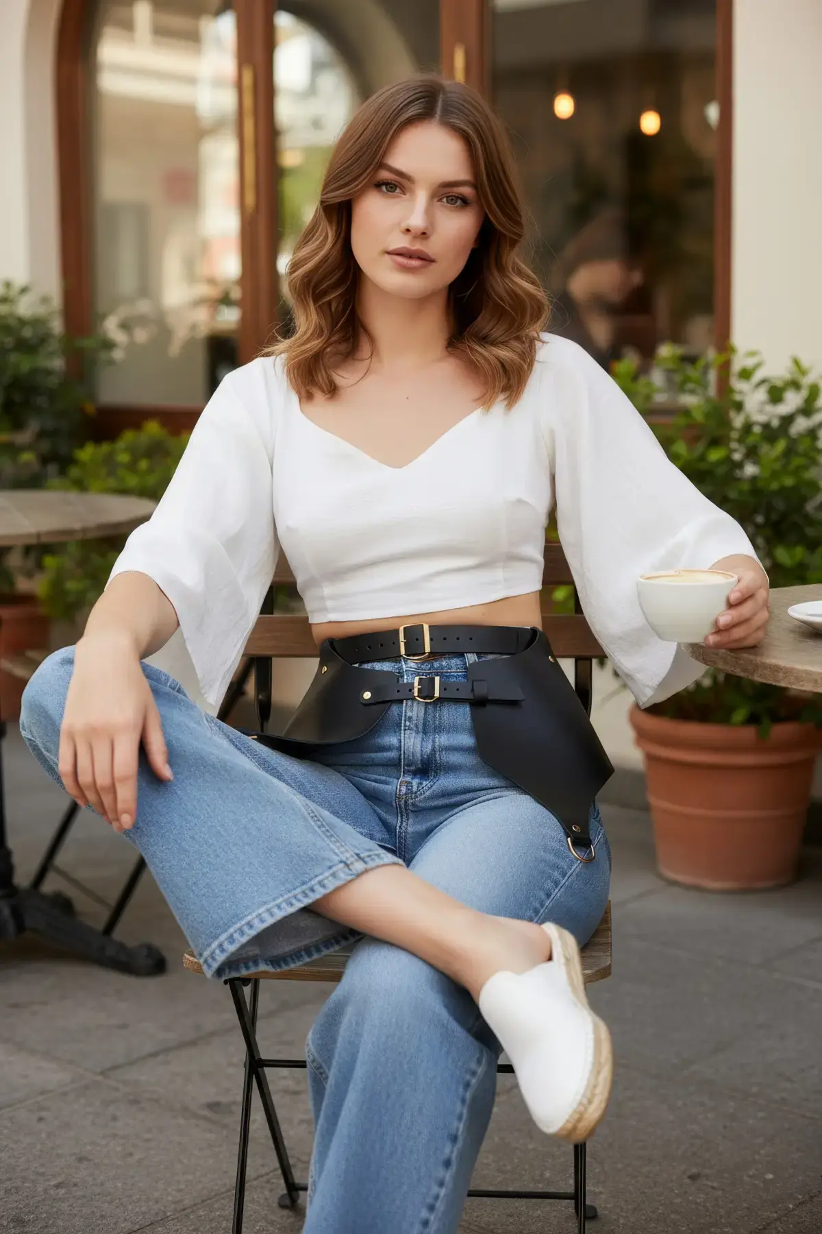 Siyah Kadın Kemer Geniş Panelli Çift Tokalı Bel Aksesuarı - Brf1119