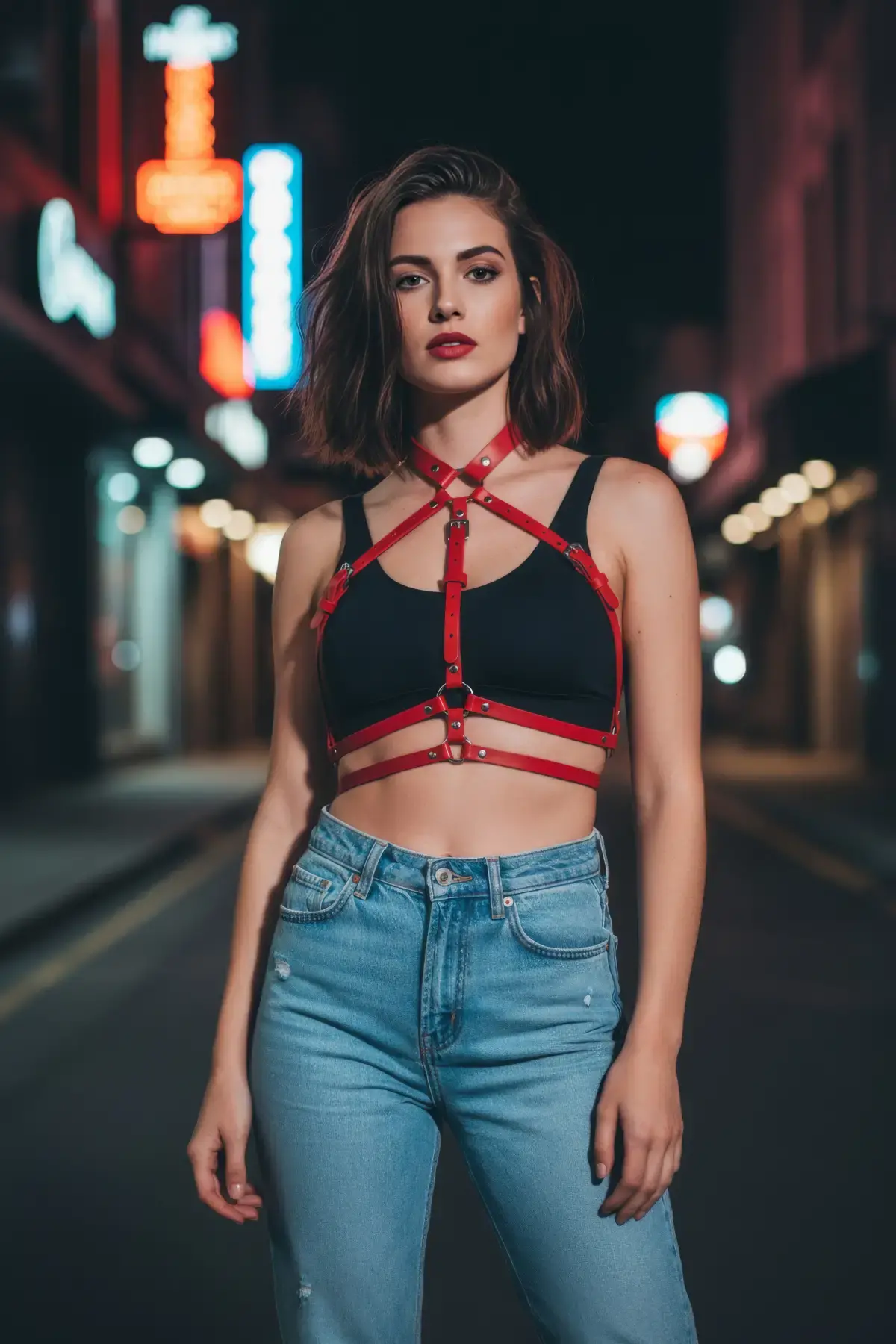 Kırmızı Kadın Kemer Çoklu Şeritli Tokalı Vücut Aksesuarı - Brf119