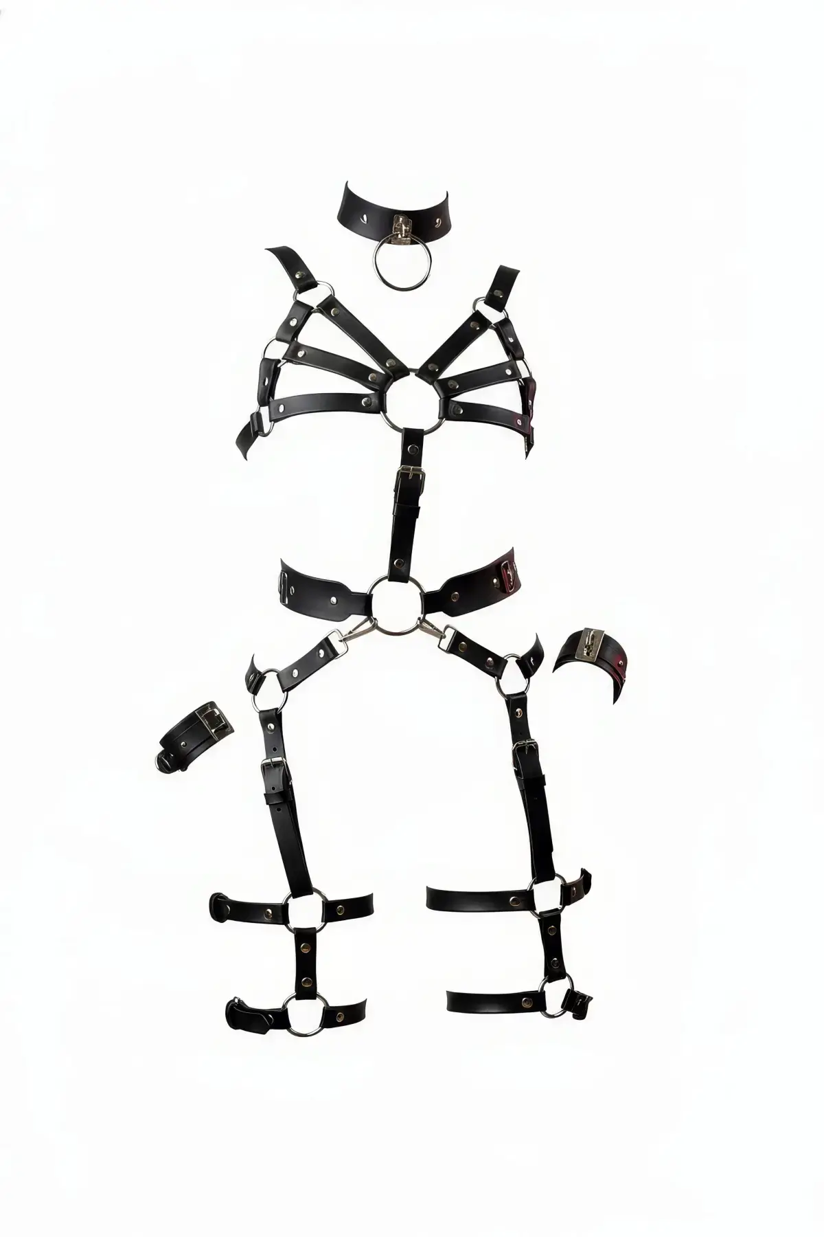 Siyah Harness Takım Deri Halka Detaylı Vücut Seti - Brf1267