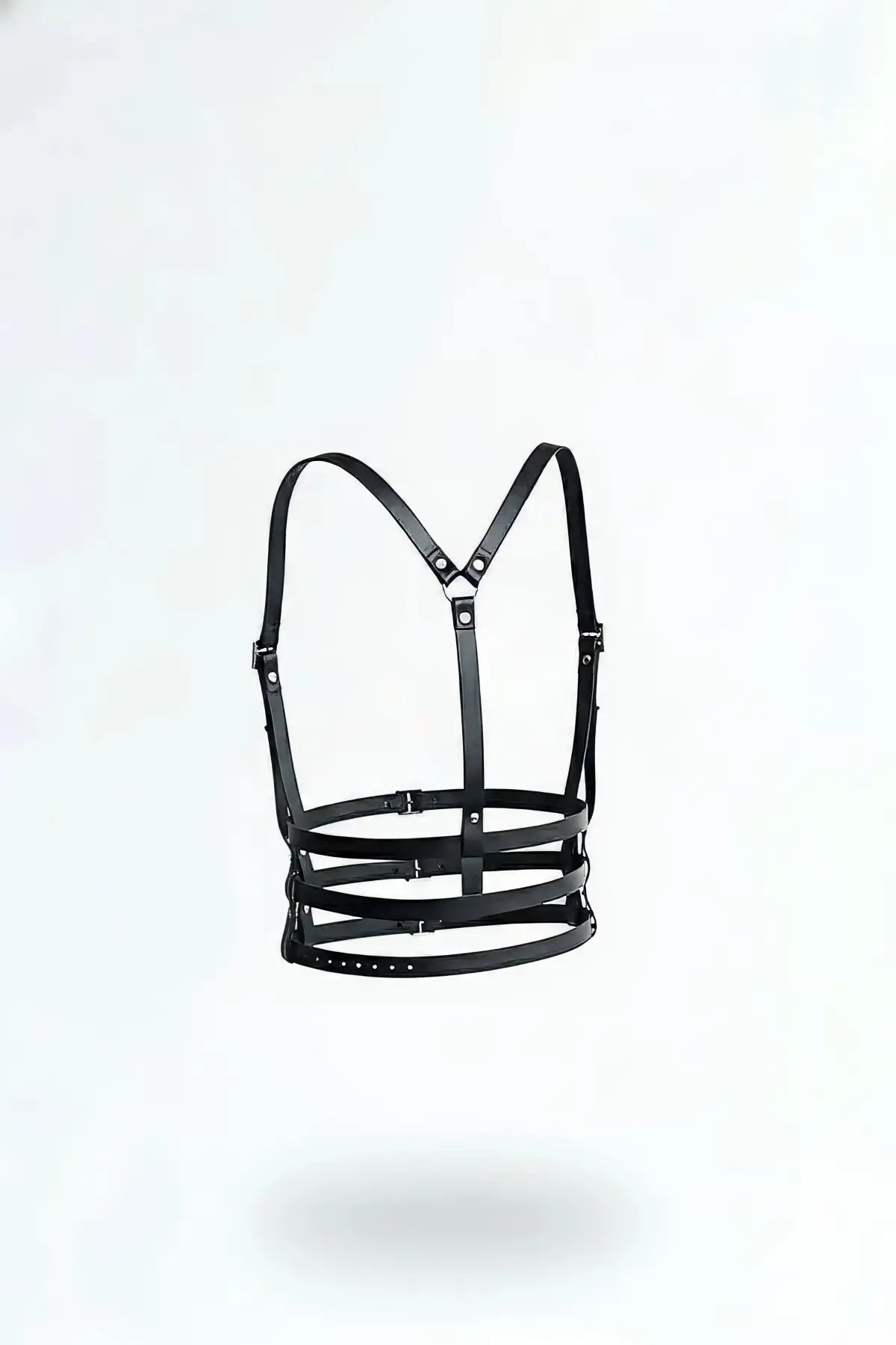 Siyah Kadın Kemer Deri Vücut Aksesuarı Çoklu Tokalı - Brf135