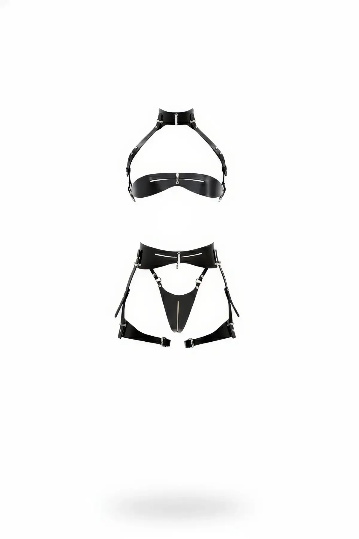 Siyah Jartiyer Harness Suni Deri Fermuar Detaylı Bralet Takım - Brf1373