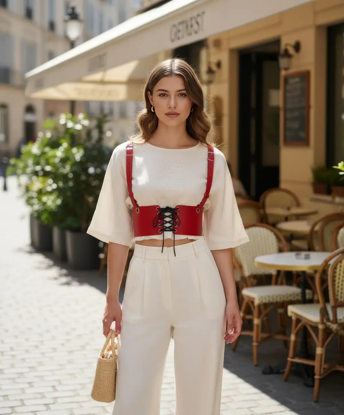 Kırmızı Kadın Kemer Bağcıklı Korse Bel Aksesuarı - Brf1429