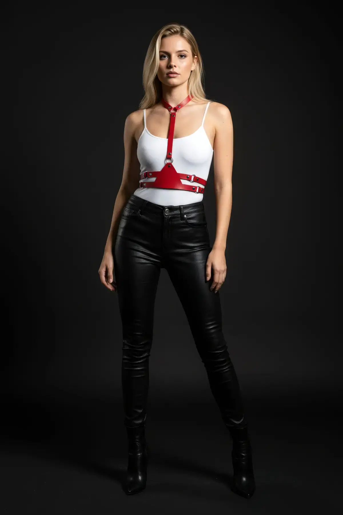 Kırmızı Kadın Kemer Deri Vücut Aksesuarı - Brf17