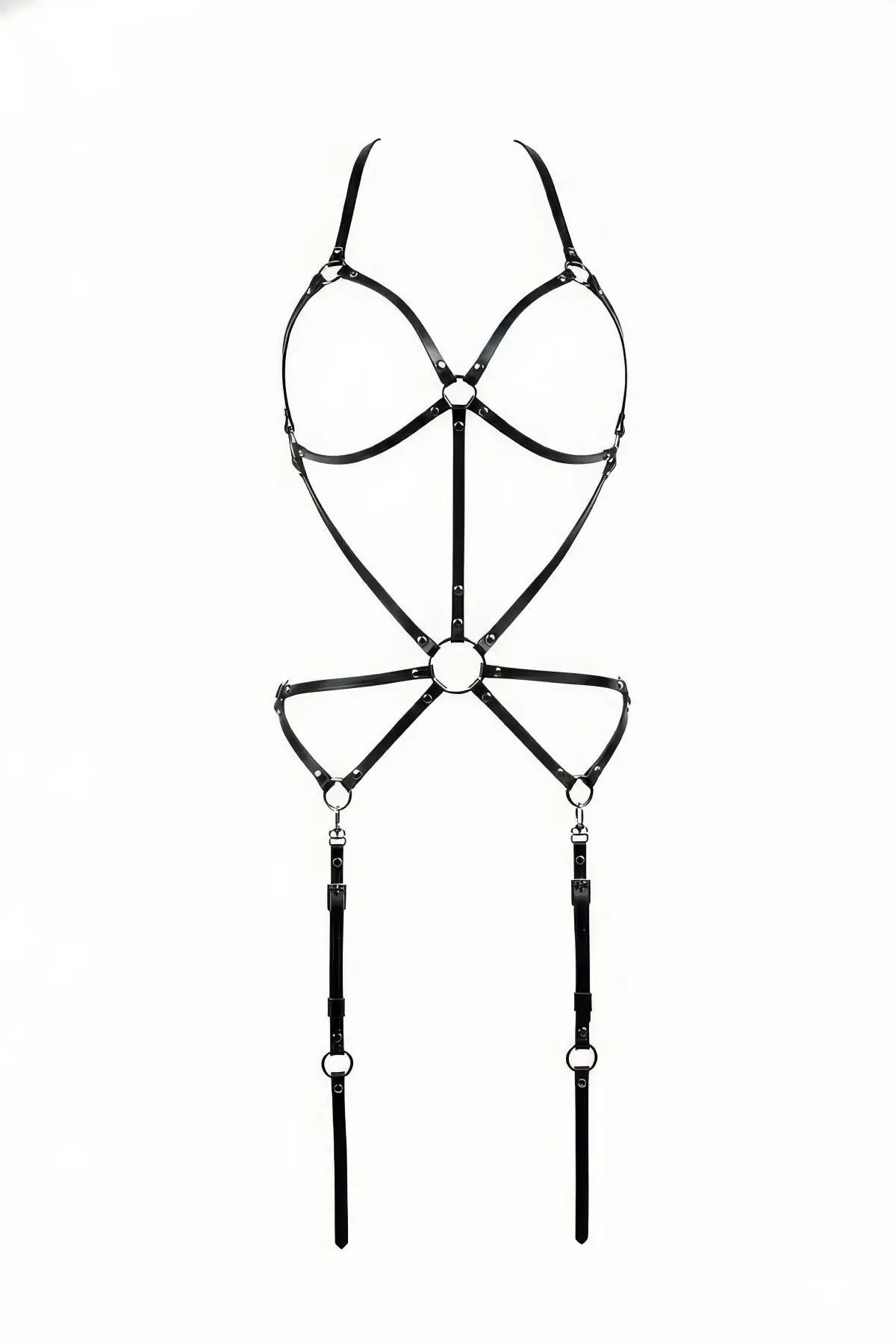Siyah Body Harness Metal Halka Detaylı Ayarlanabilir Vücut Kemeri - Brf196