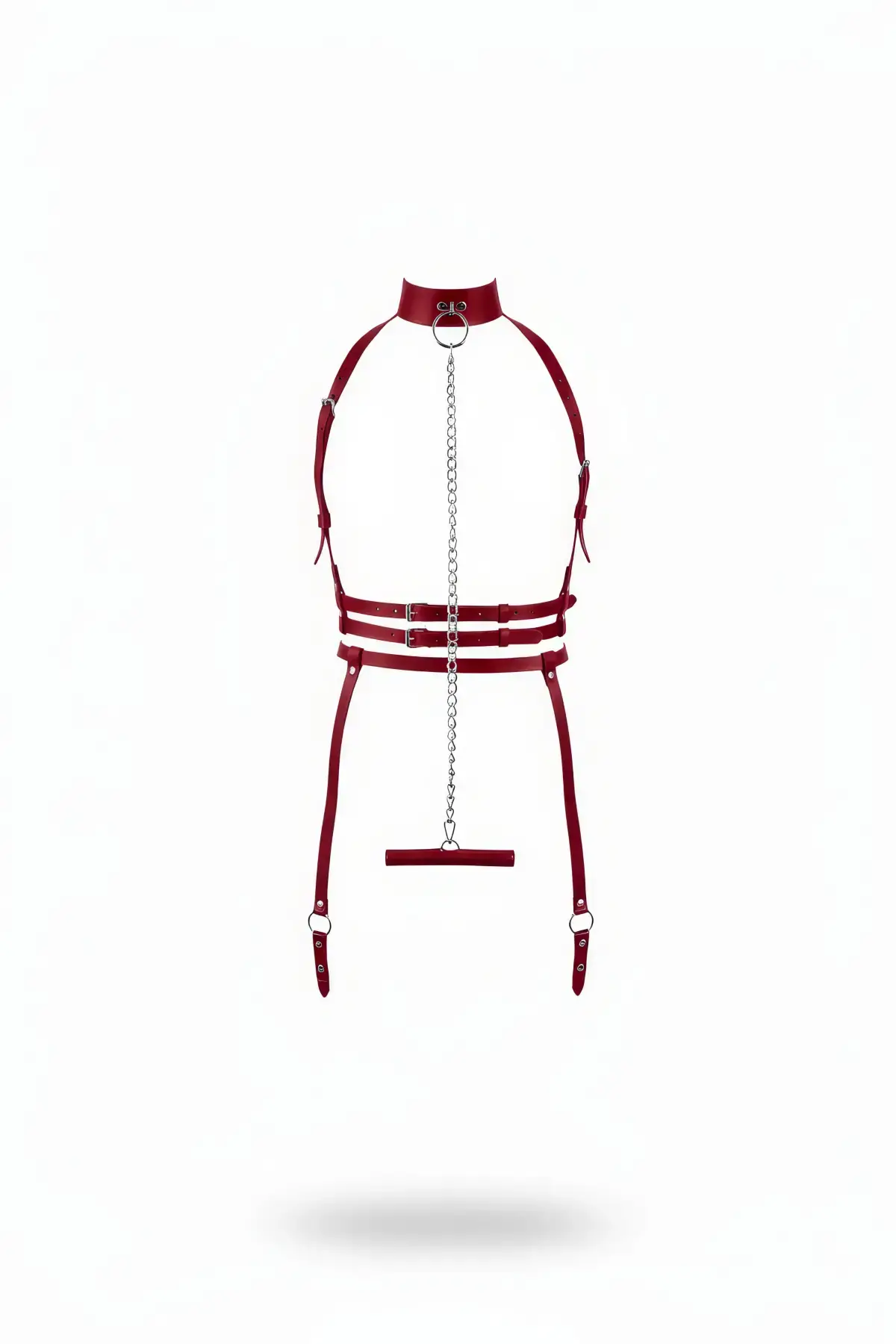 Bordo Harness Takım Zincir Detaylı Boyunluklu Vücut Aksesuarı - Brf233