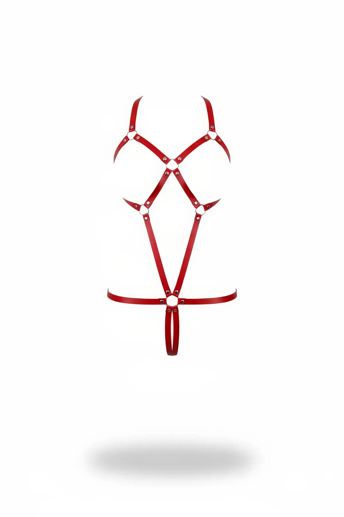 Kırmızı Body Harness Deri Metal Halkalı Vücut Aksesuarı - Brf240