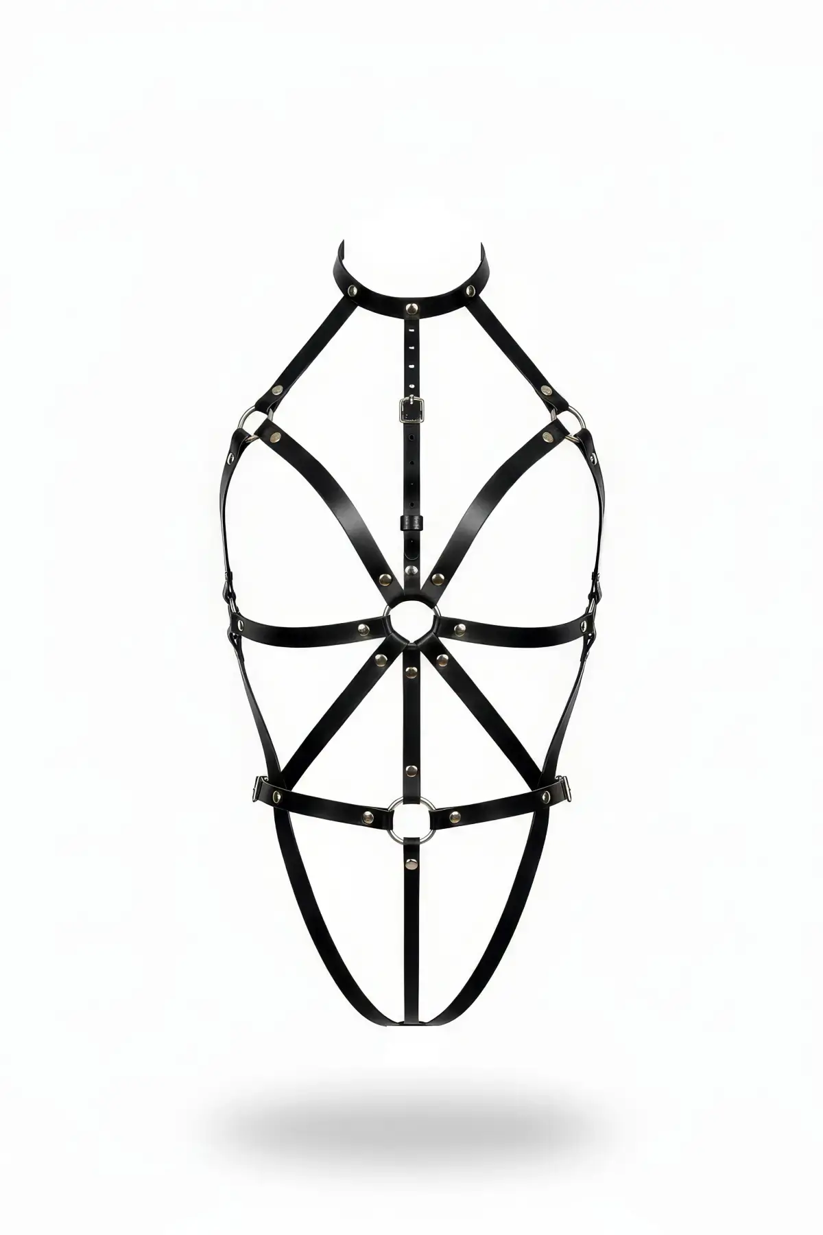 Siyah Body Harness Deri Boyunluklu Tam Vücut Aksesuarı - Brf243