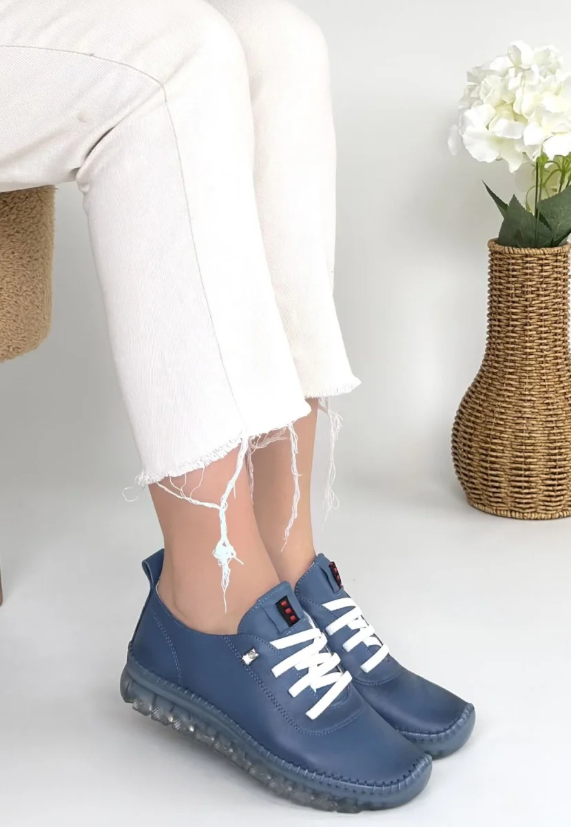 Jiten Mavi Deri Bağcıklı Spor Ayakkabı