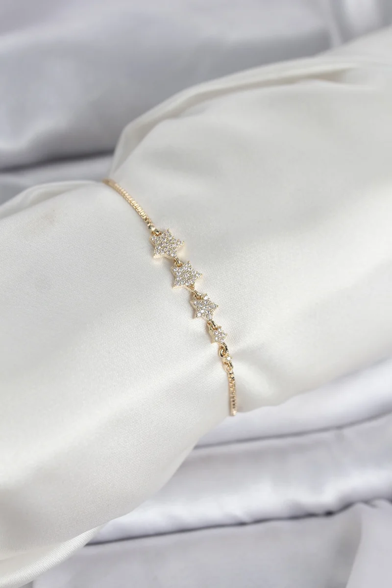 Gold Renk Zirkon Taşlı Yıldız Model Asansörlü Kadın Bileklik