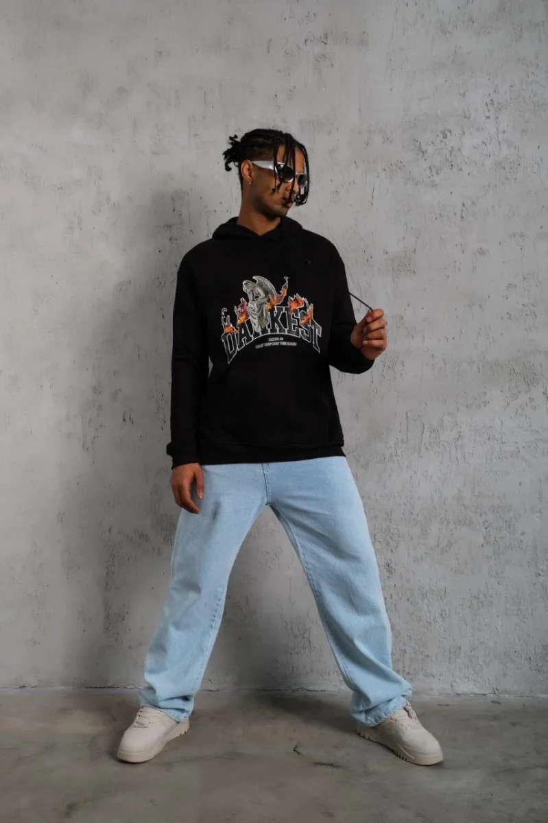 DANKES Baskılı Kapüşonlu Sweat - Siyah -