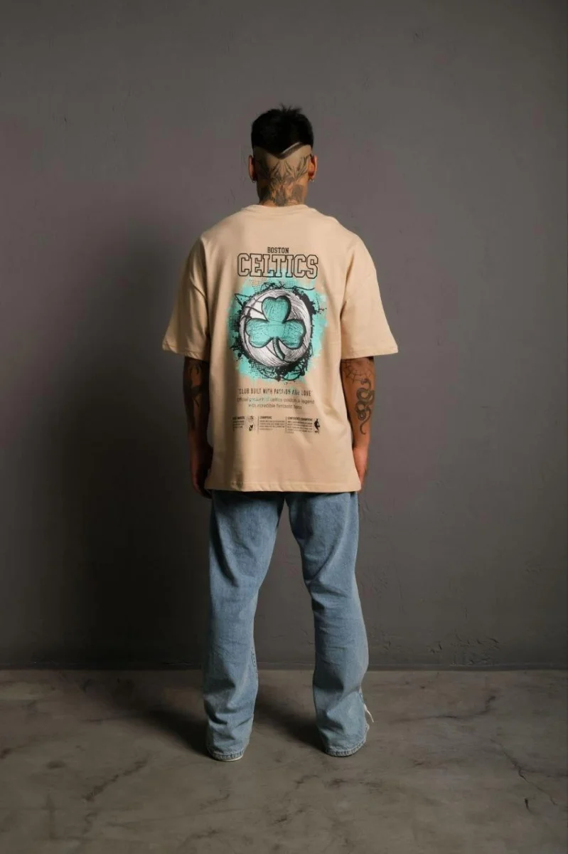 Sırt Baskılı T-shirt - Bej -