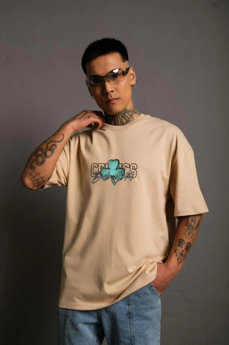 Sırt Baskılı T-shirt - Bej -