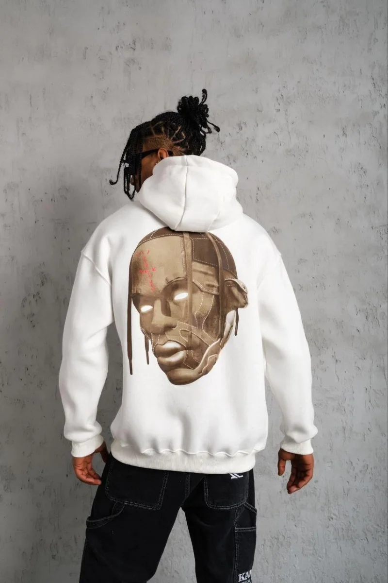 Kordonlu Arka Maske Kordon Saçlı Kapüşonlu - Beyaz -