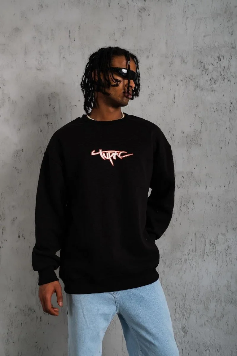 3 İplik Gangster Baskılı Sweatshirt - Siyah -