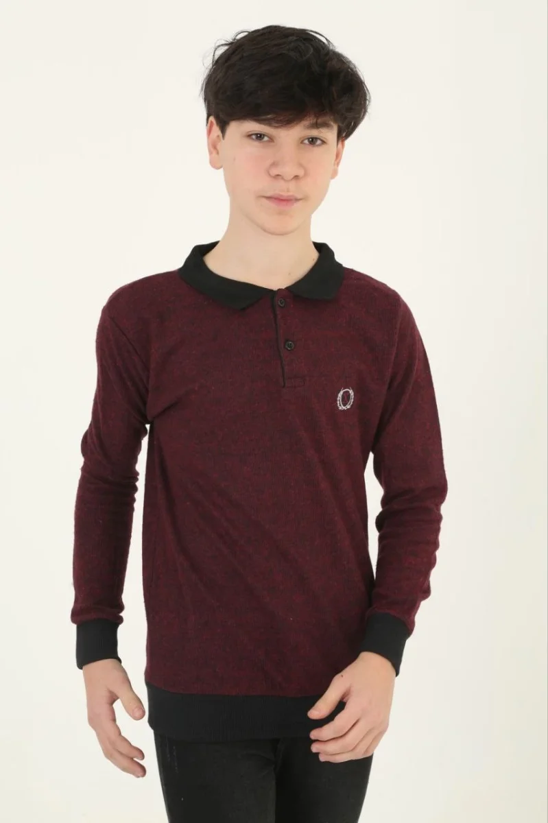 Selanik Yaka Nakışlı Kazak - Kırmızı -