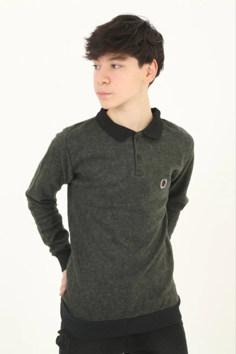 Selanik Yaka Nakışlı Kazak - Haki -