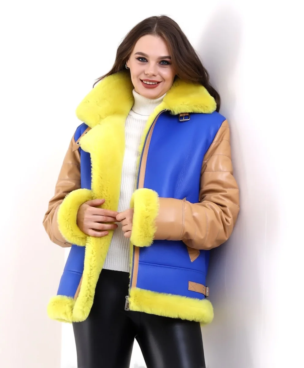 Koyun Derisi Pilot Hakiki Kürk - Sarı -