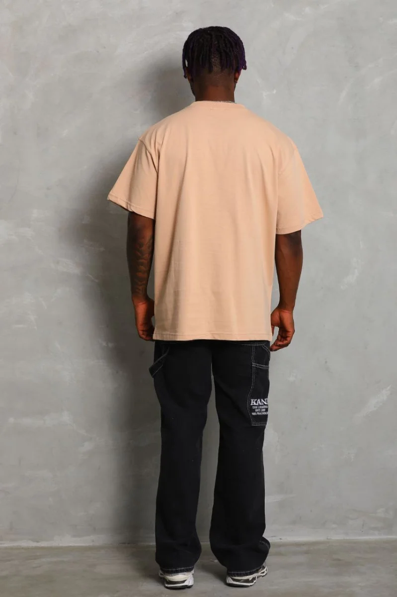 Oversize Düz Bisiklet Yaka T-Shirt - Bej -