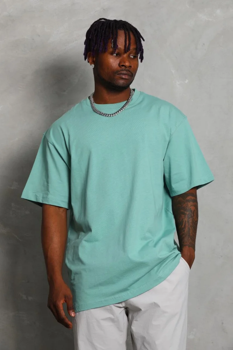 Oversize Düz Bisiklet Yaka T-Shirt - Mint Yeşili -