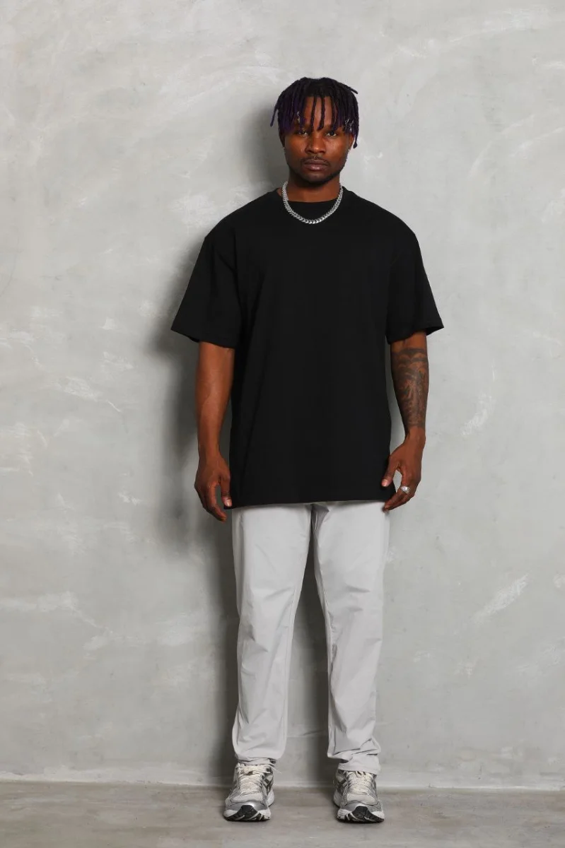 Oversize Düz Bisiklet Yaka T-Shirt - Siyah -