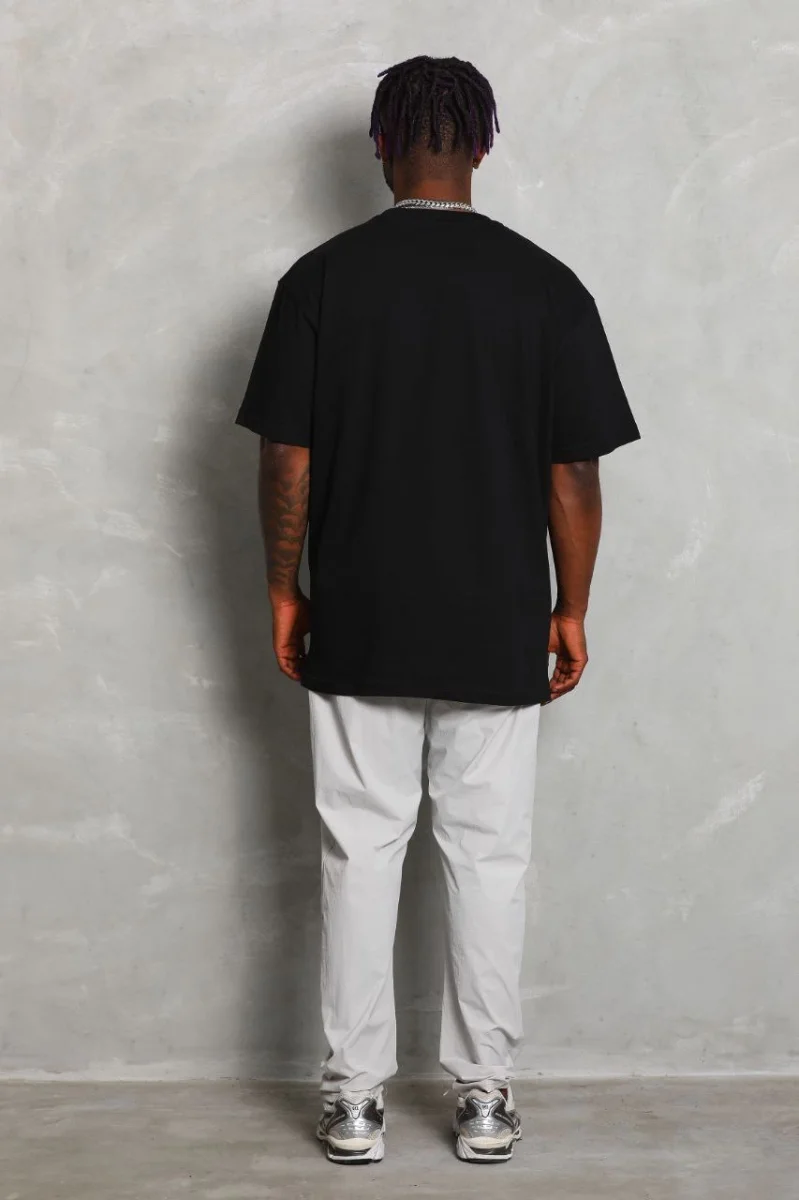 Oversize Düz Bisiklet Yaka T-Shirt - Siyah -