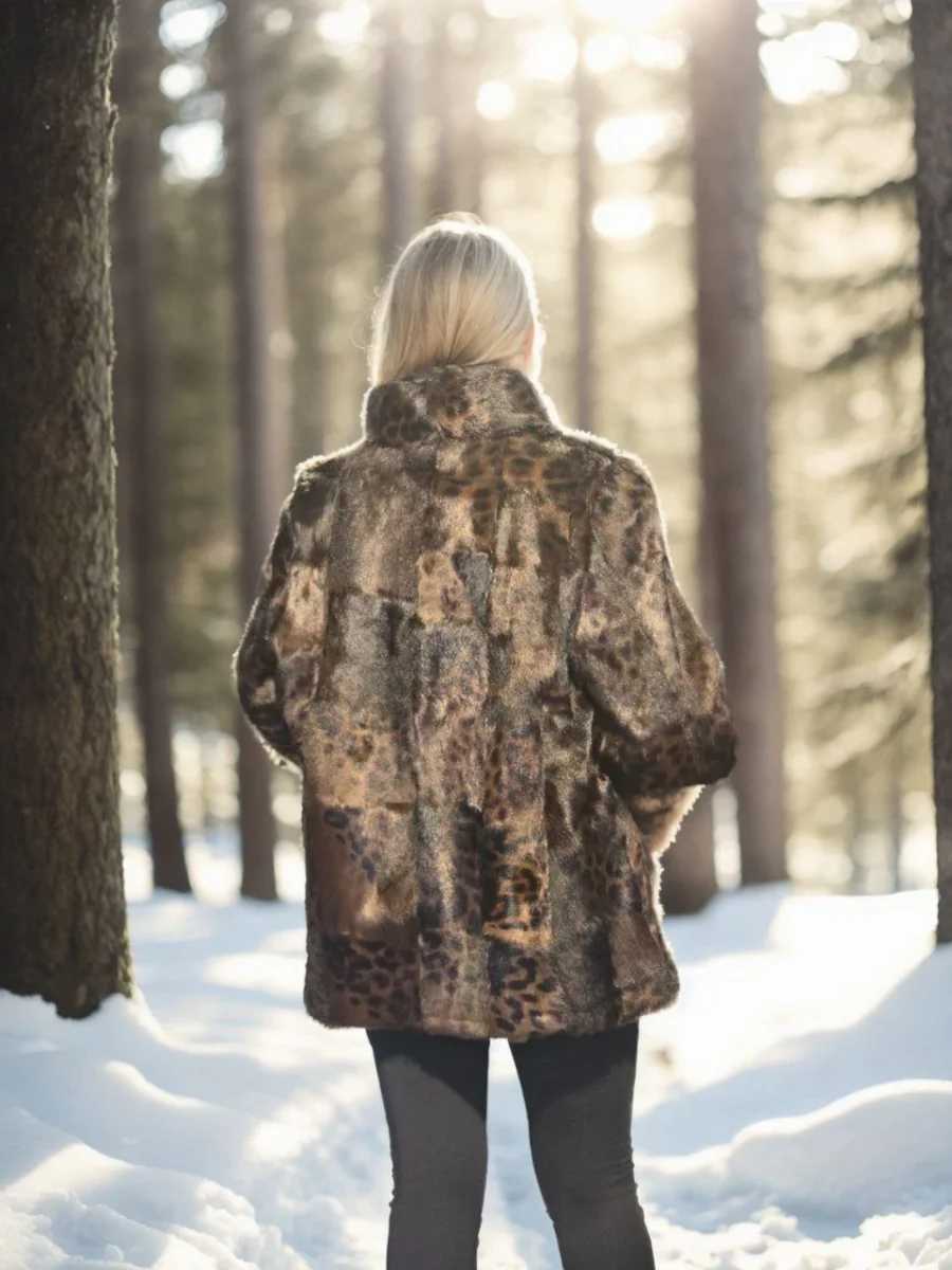 Uzun Kollu Deri Ceket - Leopar -