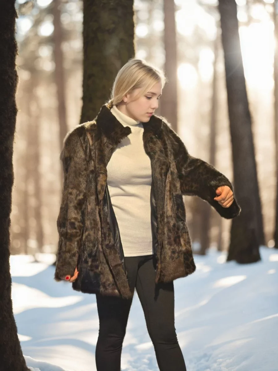 Uzun Kollu Deri Ceket - Leopar -