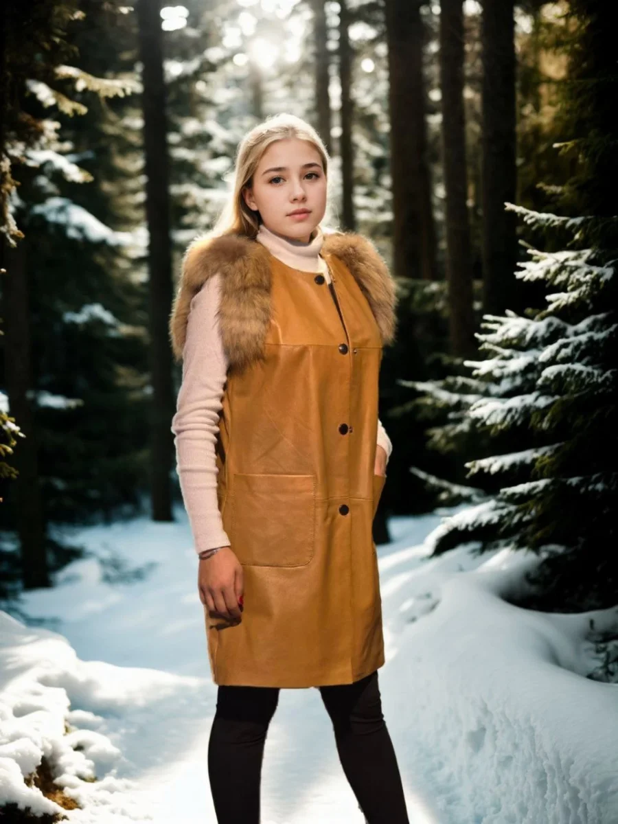 Kolsuz Hakiki Deri Kürk - Hardal -