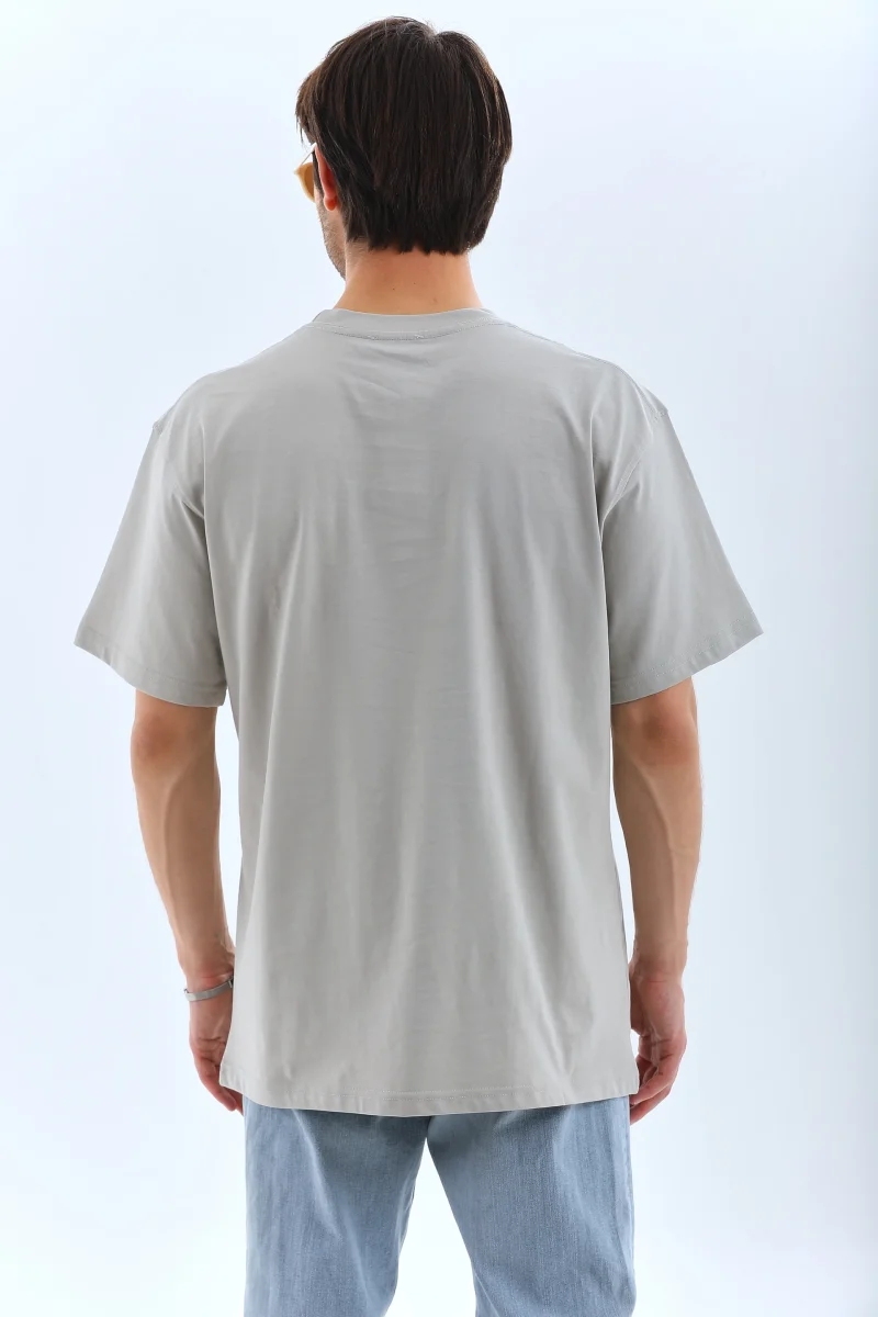 Oversize Taşlı Bisiklet Yaka T-Shirt - Gri -