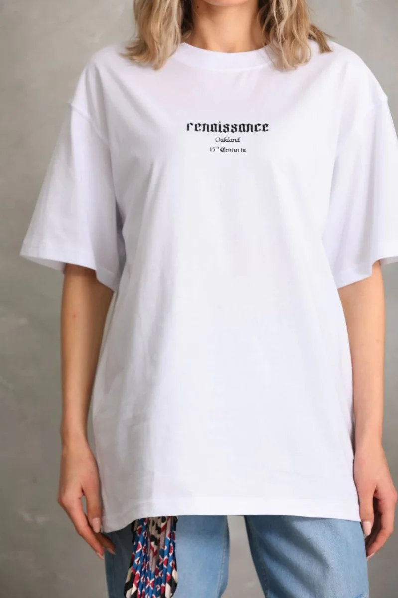 Baskılı Oversize T-shirt - Beyaz -