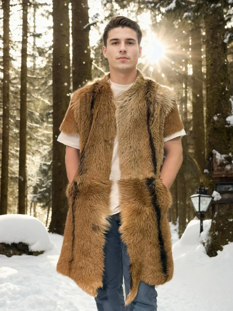 Kolsuz Uzun Yelek - Kahve -