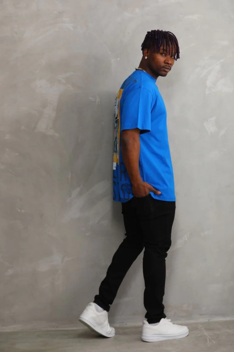 Baskılı Oversize T-Shirt - Mavi -