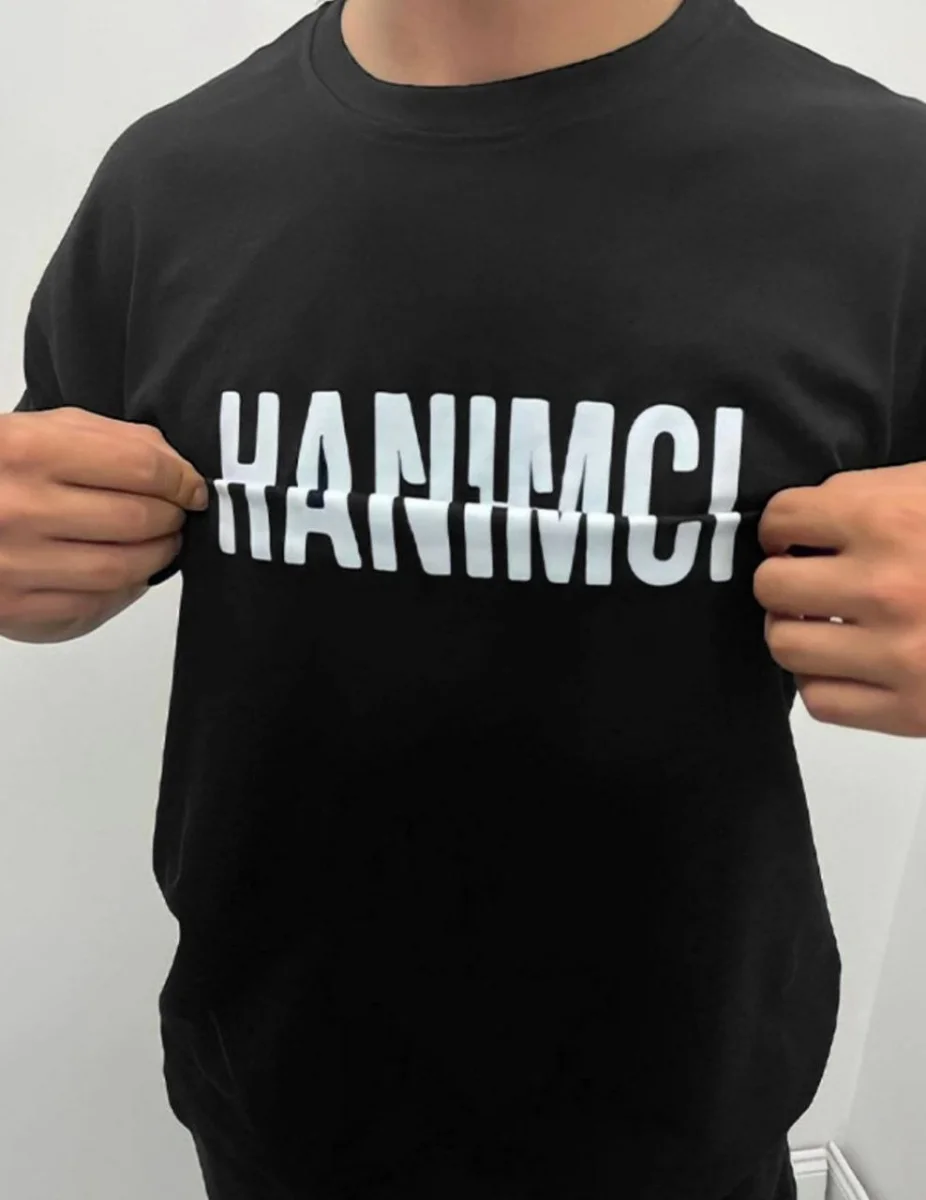 Bisiklet Yaka Katlanan Baskılı T-Shirt - Siyah -