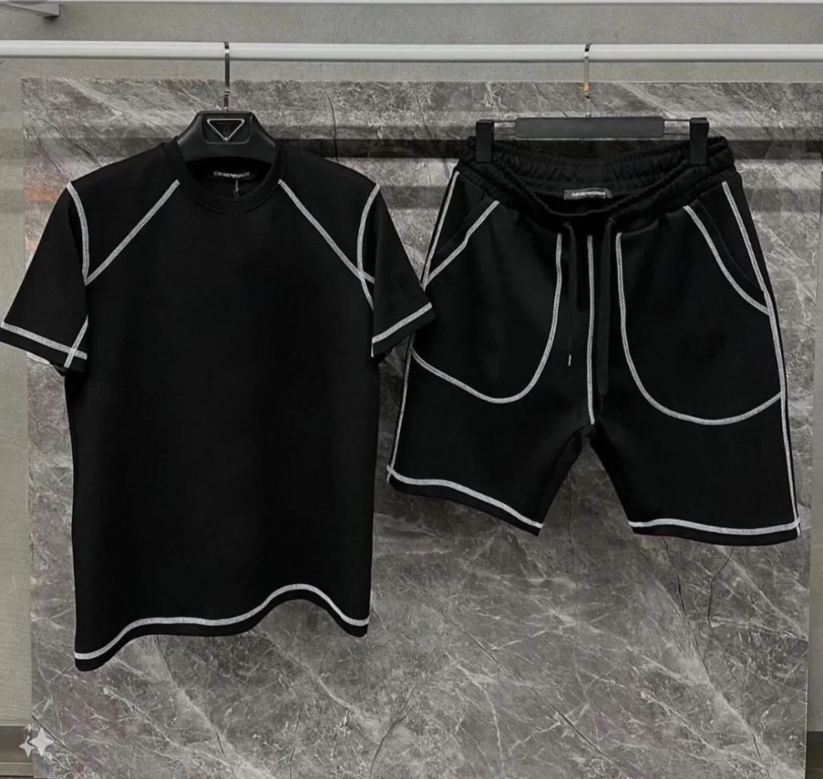 Karoyaka Dikişli Şortlu Takım - Siyah -