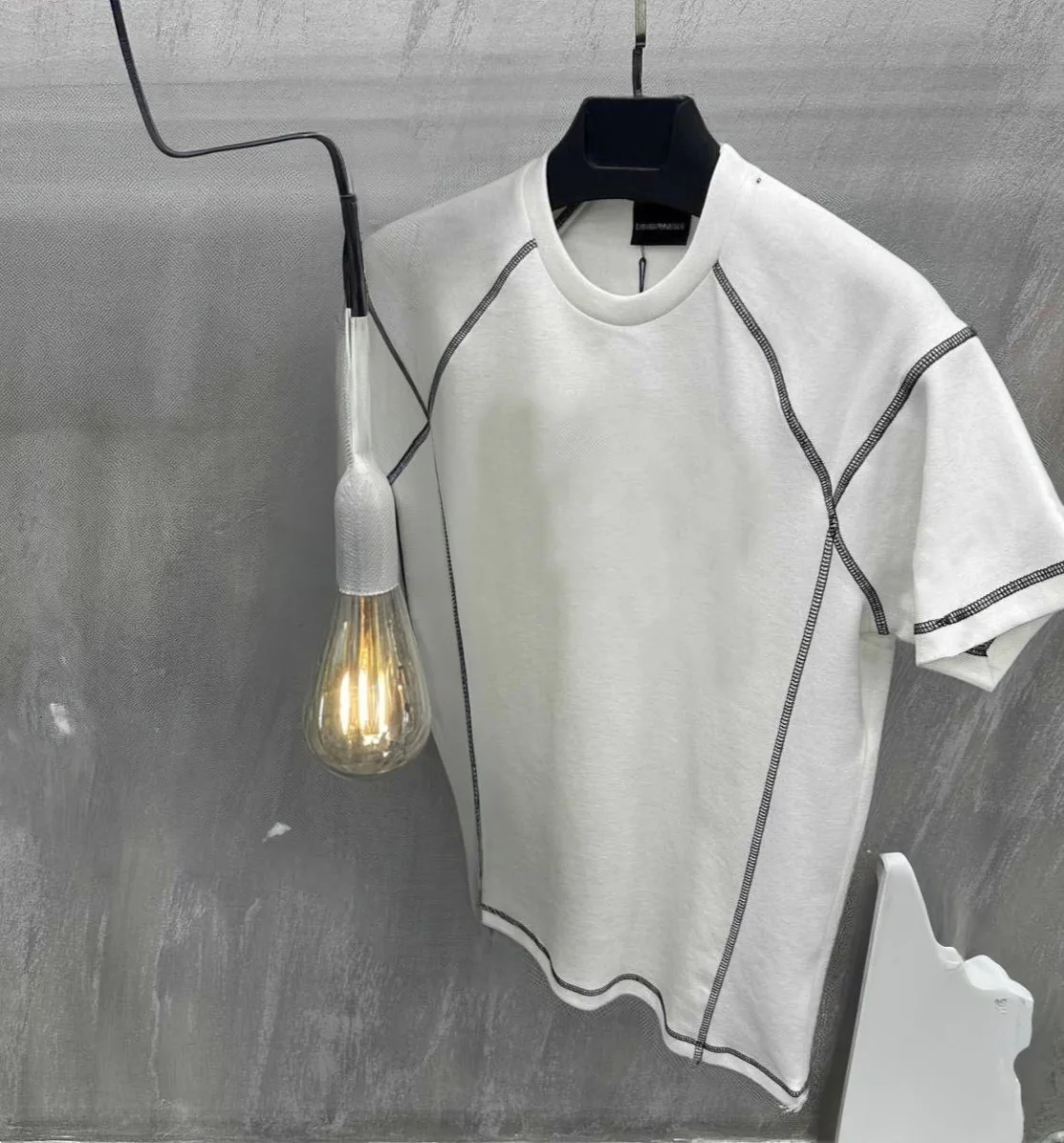 Karoyaka Dikişli Oversize T-Shirt - Beyaz -