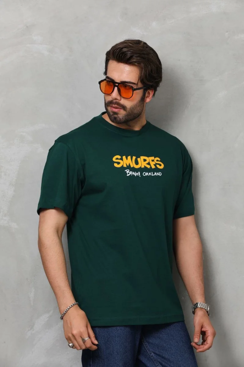 Basic Bisiklet Yaka Oversize T-Shirt - Yeşil -