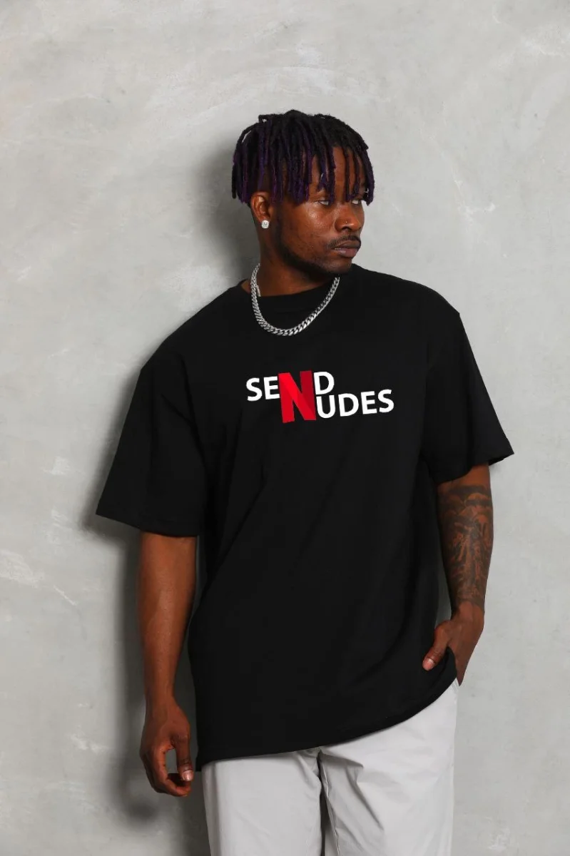 Bisiklet Yaka Double Oversize Baskılı T-Shirt - Siyah -