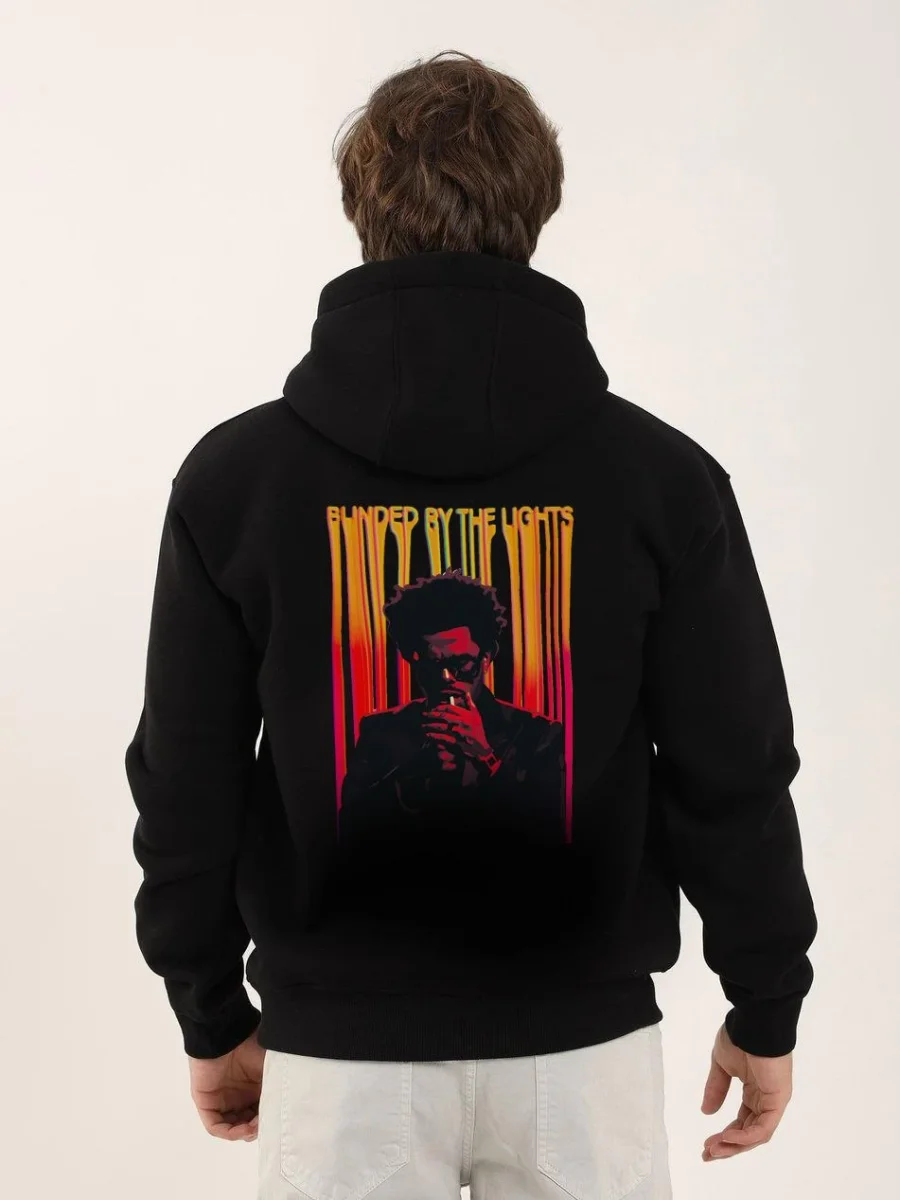 Baskılı Oversize Üç İplik Kapüşonlu Sweatshirt - Siyah -