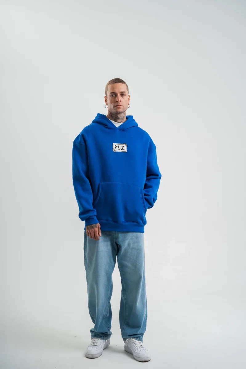 Kapşonlu Uzun Kol Patchli Nakışlı SweatShirt - Mavi -