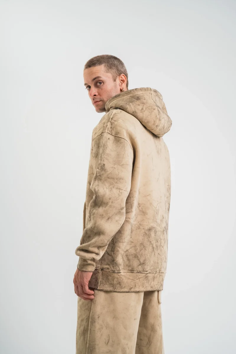 Double Oversize Kapşonlu Yıkamalı SweatShirt - Bej -