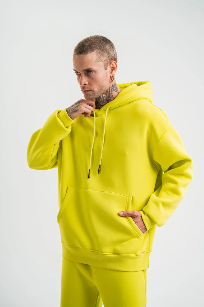 Double Oversize Kapşonlu Basic SweatShirt - Sarı -