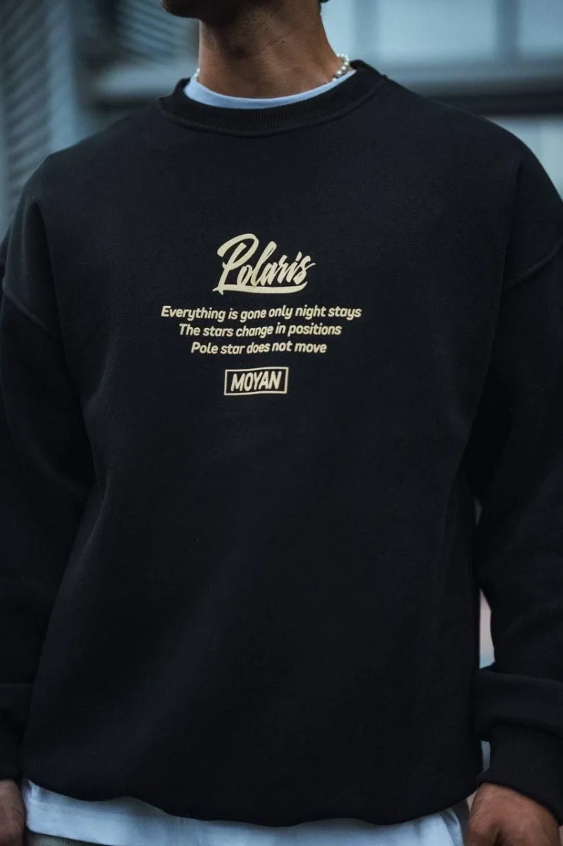 Kışlık Bisiklet Yaka Ön Ve Arka Baskılı SweatShirt - Siyah -