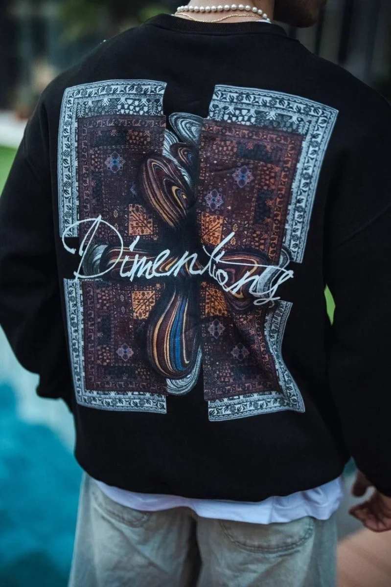 Uzun Kol Bisiklet Yaka Ön ve Arka Baskılı SweatShirt - Siyah -