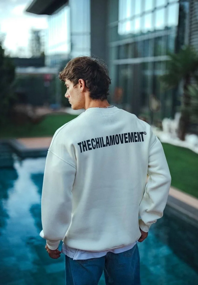 Kışlık Bisiklet Yaka Oversize Baskılı SweatShirt - Beyaz -