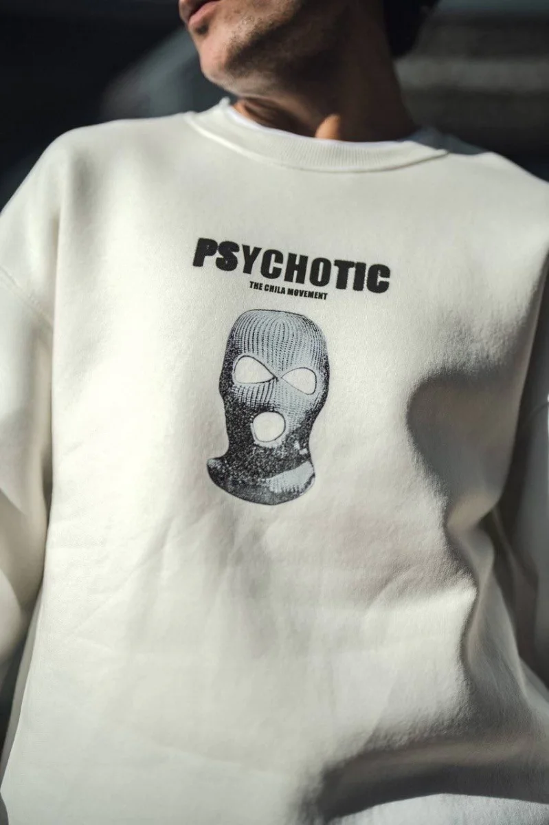 Kışlık Bisiklet Yaka Baskılı SweatShirt - Beyaz -