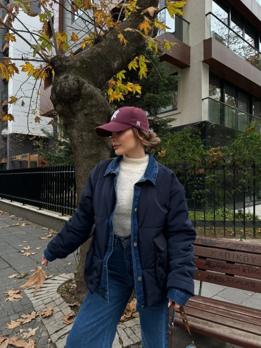 Jeans Detaylı Cıtcıtlı CEKET - Lacivert -