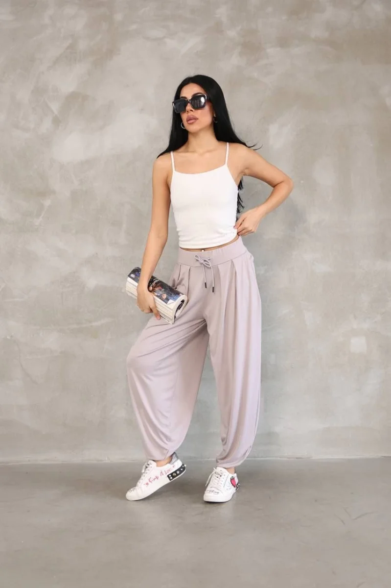 Osy Modal Yumuşak Dokulu Kumaş Şalvar Pantalon - Bej -