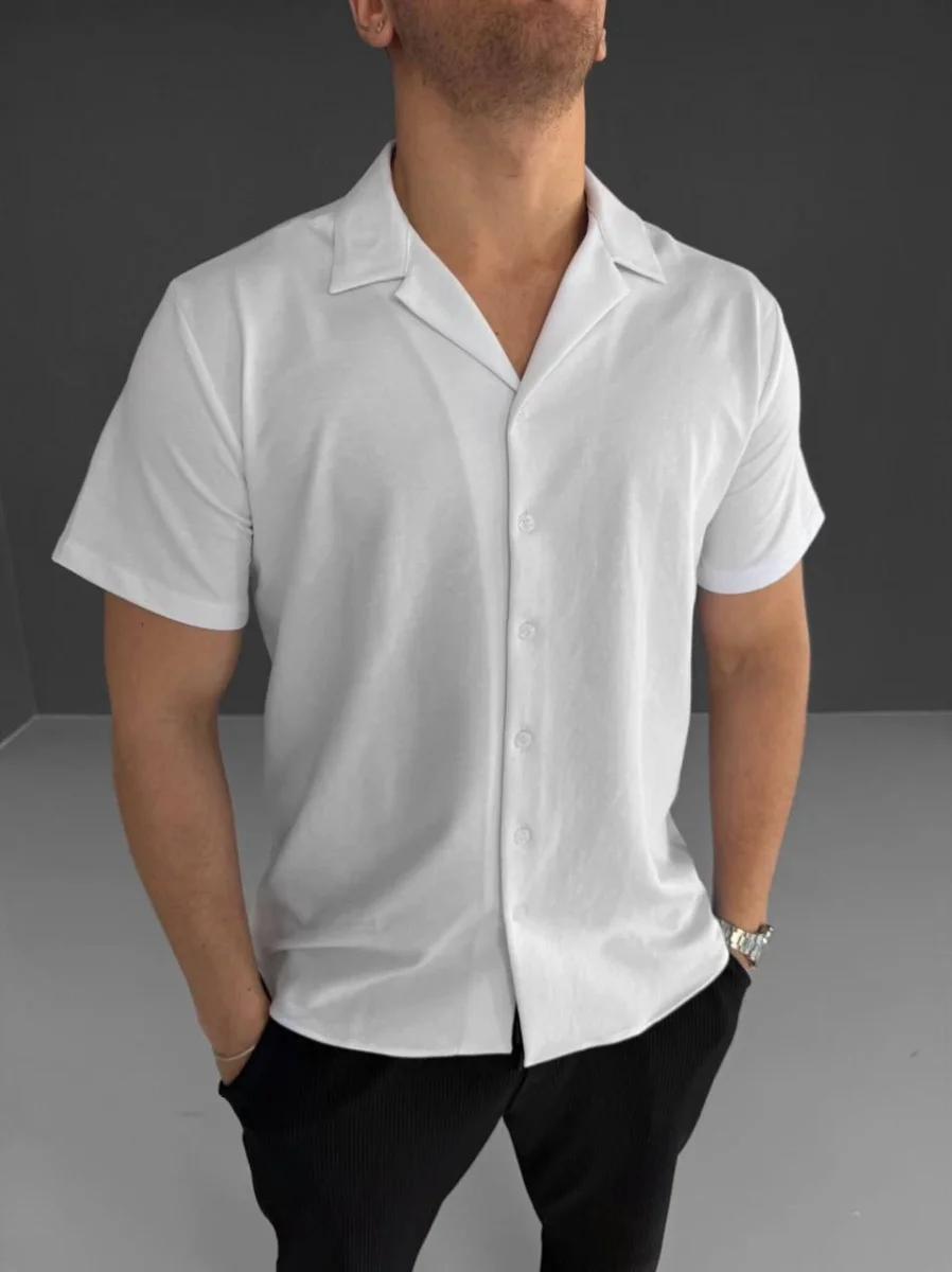 İki İplik Kumaş  Gömlek - Beyaz -