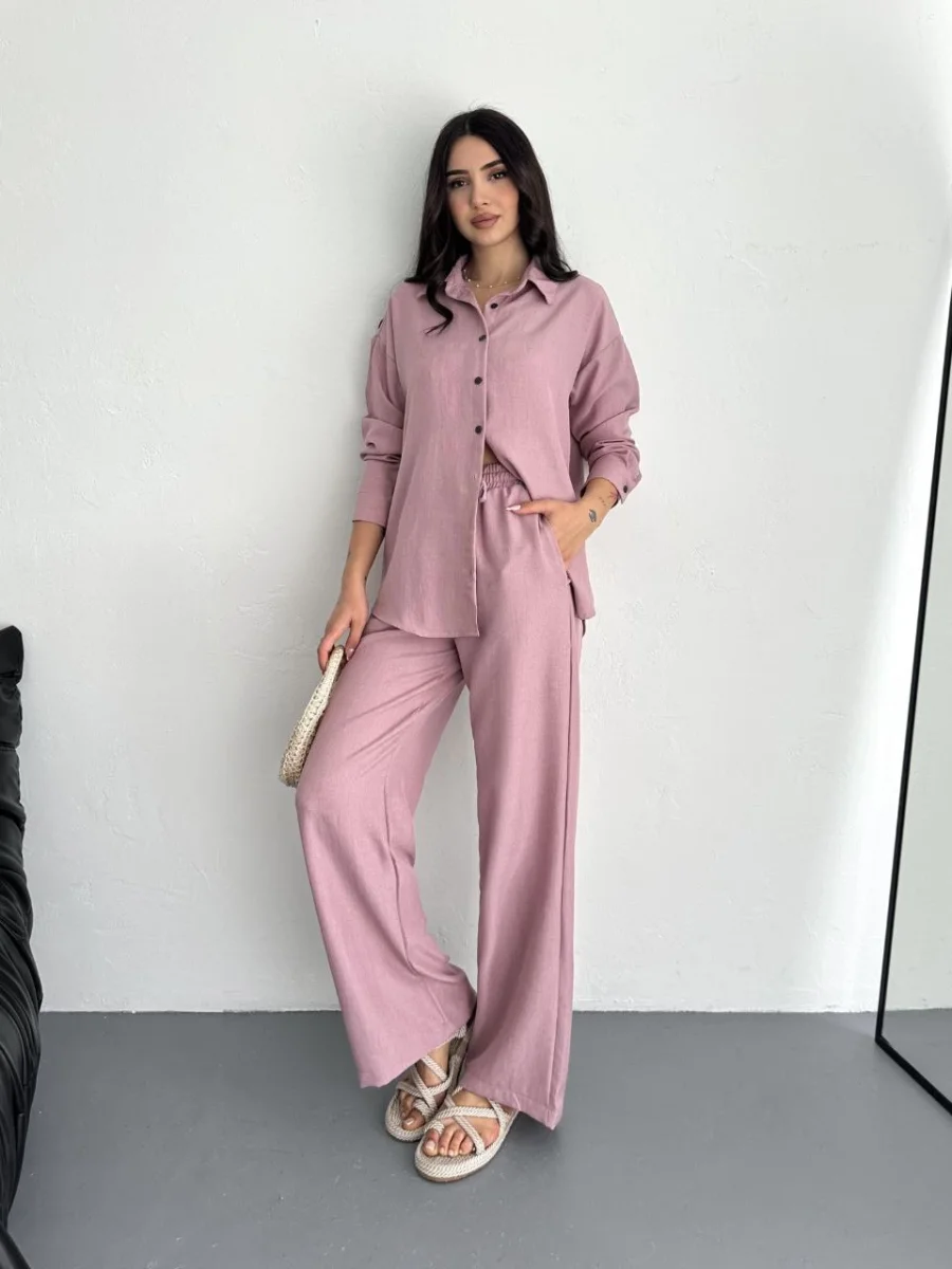 Gömlek Pantolon ikili Takım - Toz Pembe -